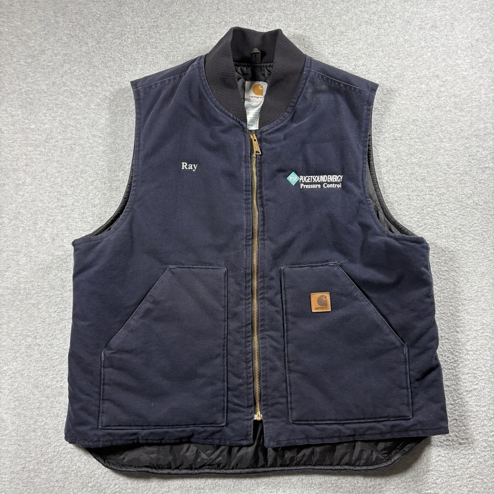 Vtg Carhartt V02 MDT Quilted Canvas Duck Vest Mens XL Midnight Blue Made USA